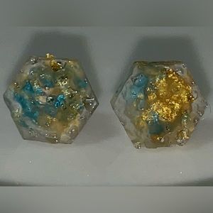 Turquoise/Gold Stud Earrings - Matte Finish